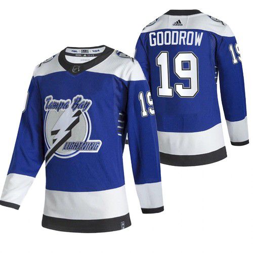 Men Tampa Bay Lightning #19 Goodrow Blue NHL 2021 Reverse Retro jersey->customized nhl jersey->Custom Jersey